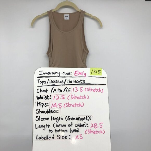 Aritzia TNA Tan Chill Malibu Ruched Bodycon Mini Dress size XS - Picture 15 of 16